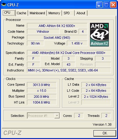 AMD Athlon 64 X2 6000+: CPU-Z
