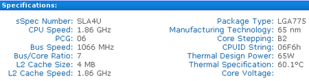 Intel core 2 Duo e6320 specifications