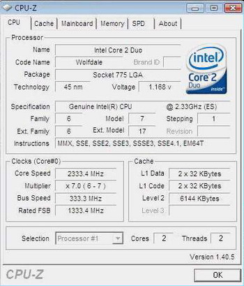 wolfdale processor cpu z